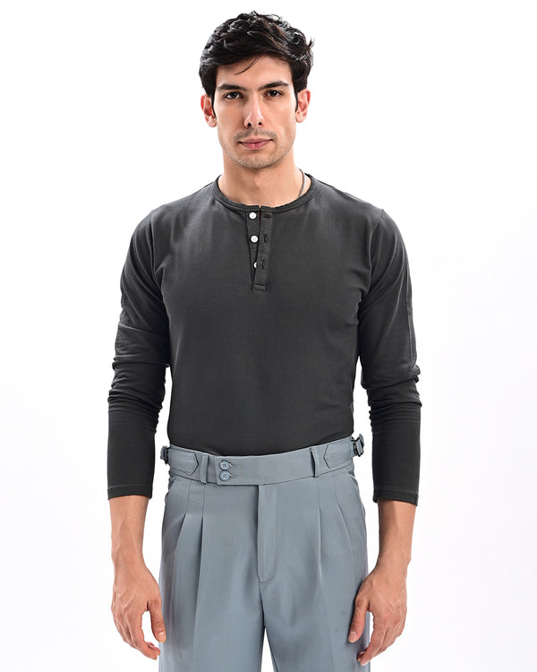 izi Charcoal grey Henley T Shirt