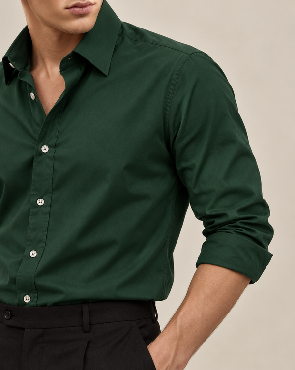 Ilyzly Bottle Green Classic Satin Plain Formal Shirt