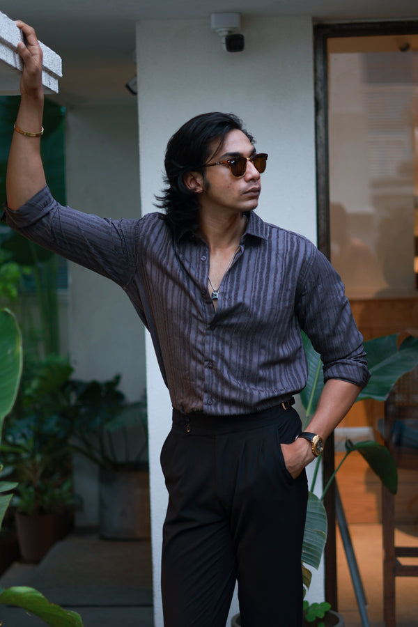 Grey Vertical Striped Shirt