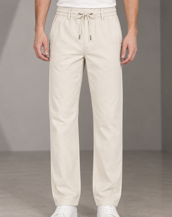 Ilyzly Cream Relaxed Tapered Drawstring Trousers