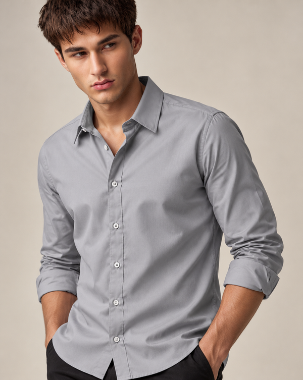 Ilyzly light Grey Classic Satin Plain Formal Shirt