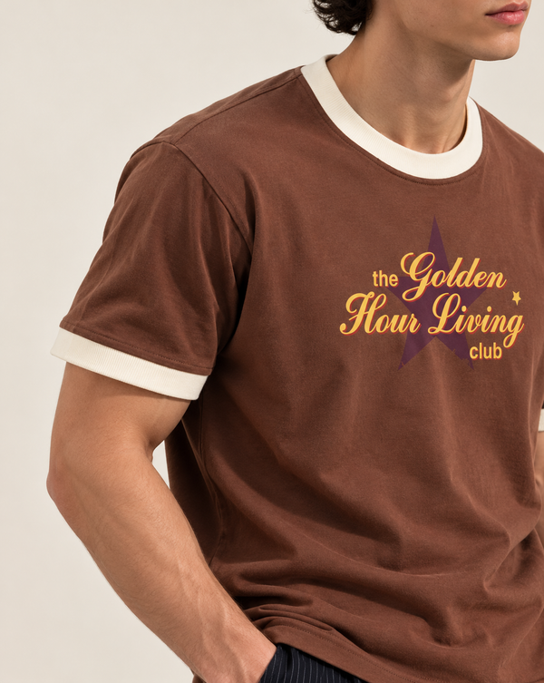 Brown Golden Hour Graphic Ringer Izi T Shirt