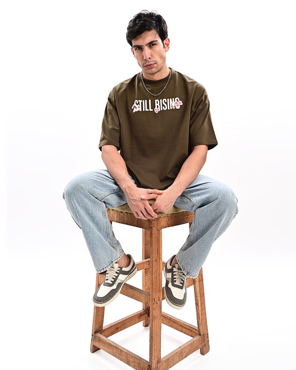 Ilyzly olive green Still Rising Printed T Shirt