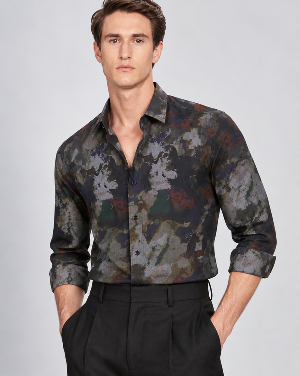Ilyzly Abstract Charcoal Blue Print Shirt