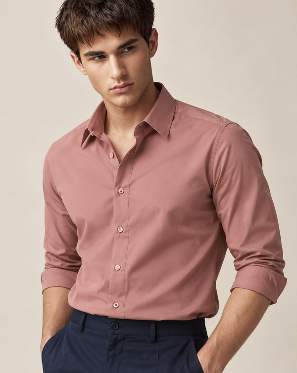Ilyzly Dusty Rose Classic Satin Plain Formal Shirt