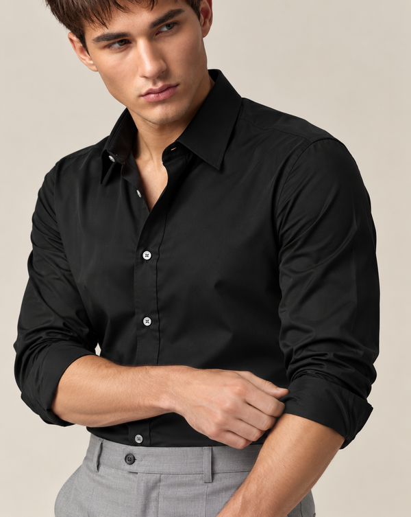 Ilyzly Black Classic Satin Plain Formal Shirt