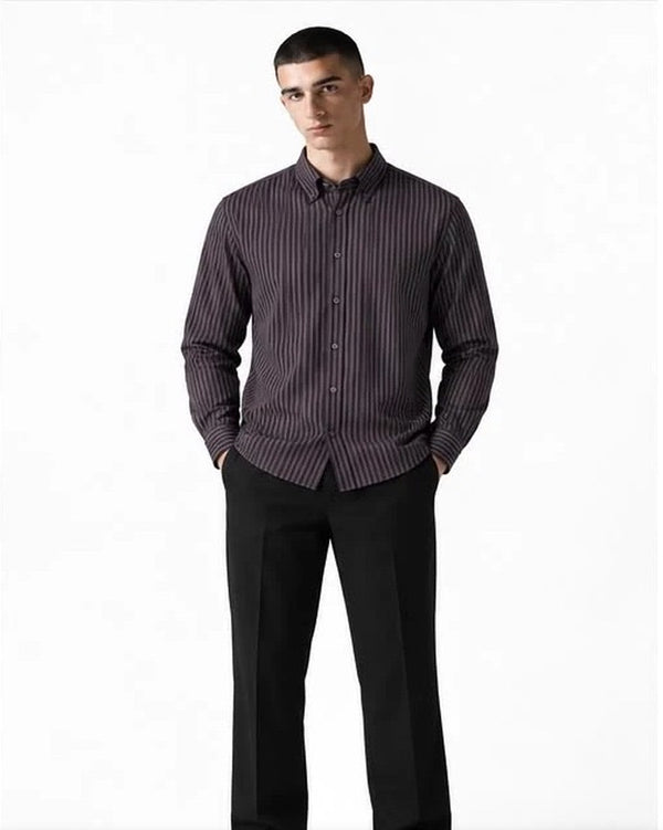 Ilyzly Purple Vertical Stripe Regular Fit Shirt