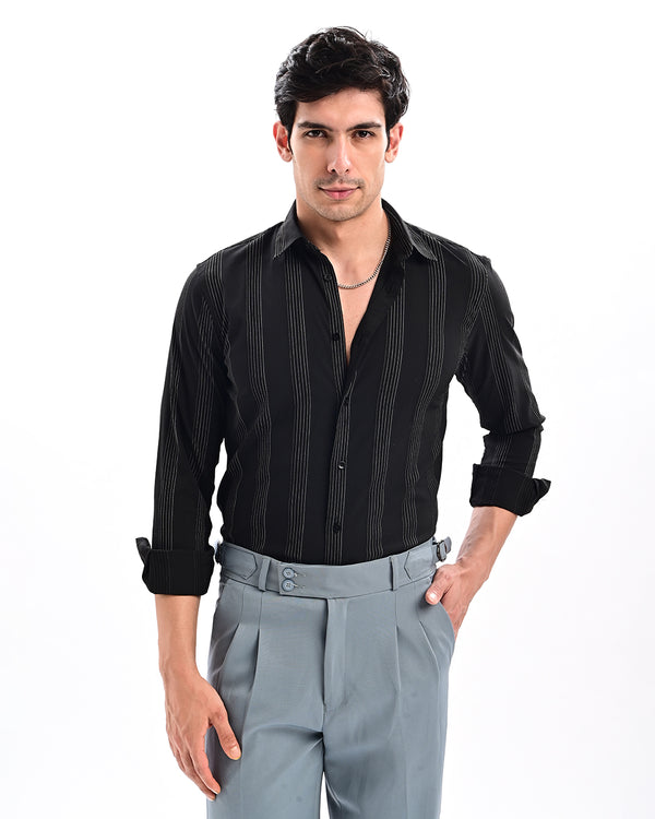 Ilyzly Monaco Pinstripe Black Shirt