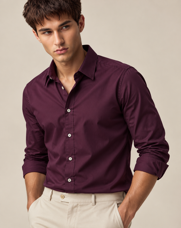 Ilyzly Plum Classic Satin Plain Formal Shirt