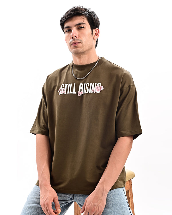 Ilyzly olive green Still Rising Printed T Shirt