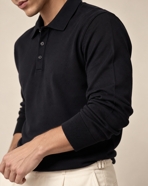 Ilyzly Black Classic Ribbed Polo T Shirt