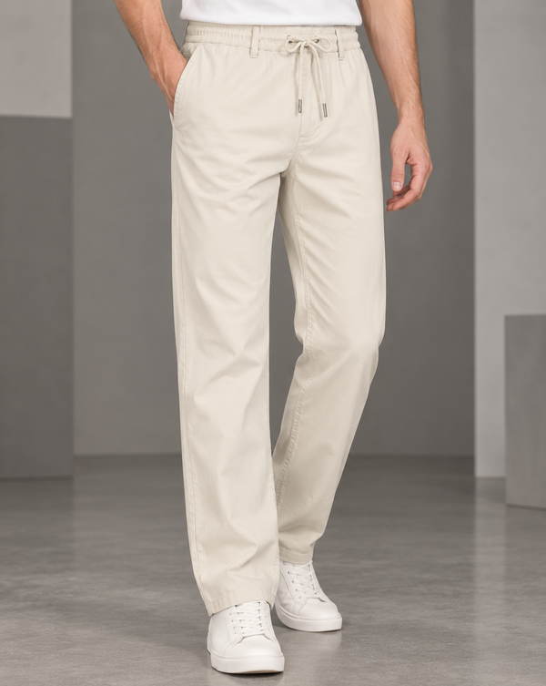 Ilyzly Cream Relaxed Tapered Drawstring Trousers