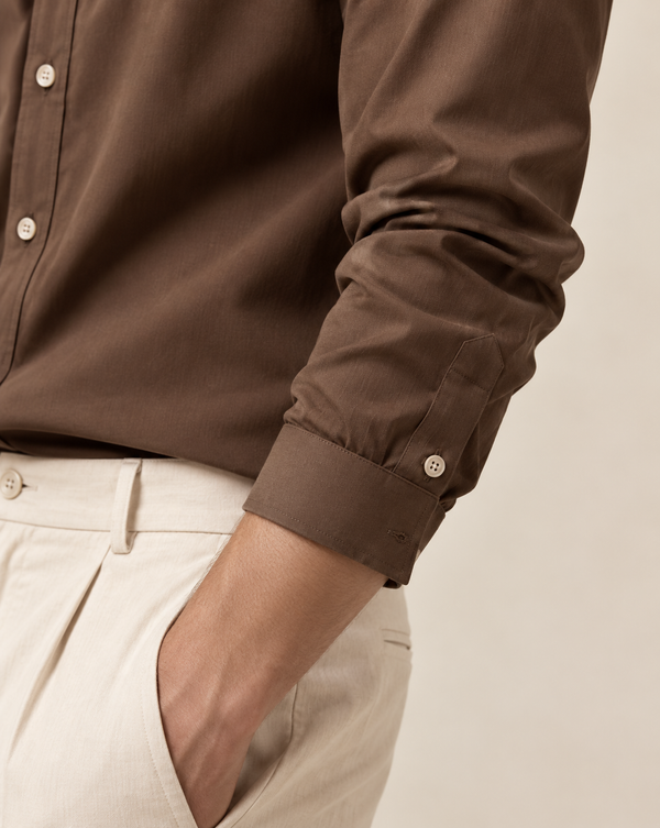 Ilyzly Brown Classic Satin Plain Formal Shirt