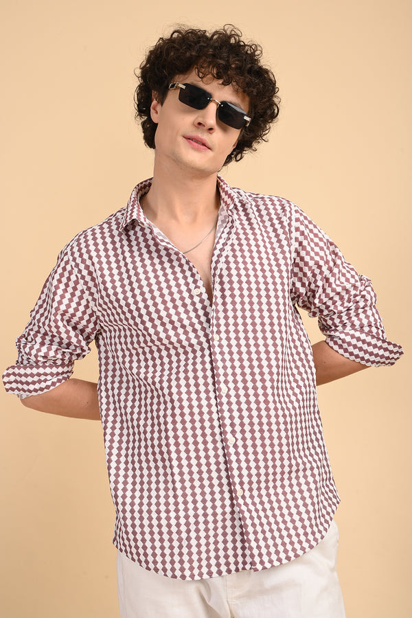 ILYZLY Maroon Diamond Design Shirt