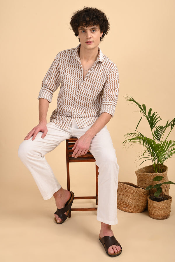 ILYZLY Brown Zig Zag Design Shirt