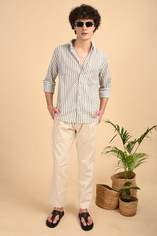 ILYZLY Green Zig Zag Design Shirt