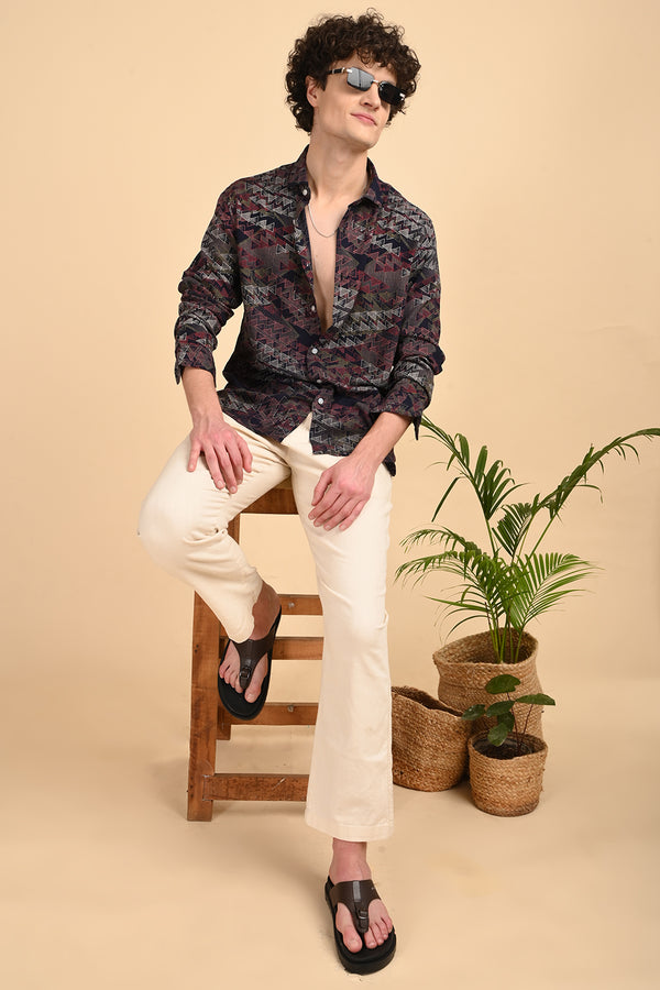 Maroon Print Full-Sleeve Shirt