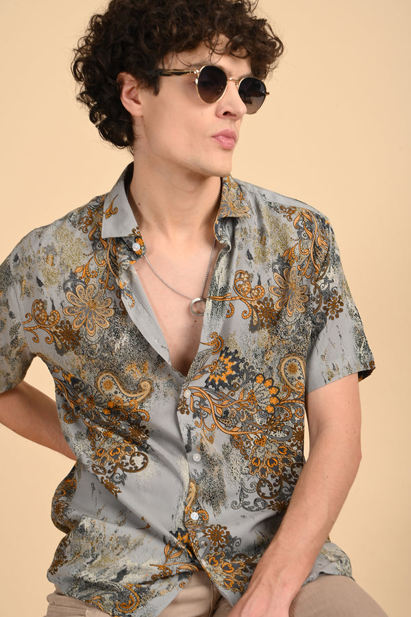 Silver Print Half-Sleeve Shirt