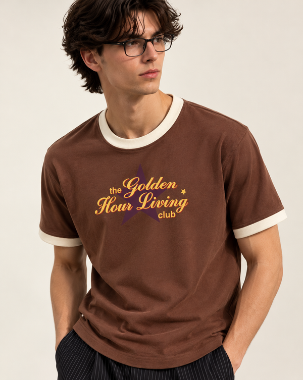Brown Golden Hour Graphic Ringer Izi T Shirt