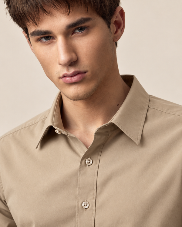 Ilyzly Khaki Classic Satin Plain Formal Shirt