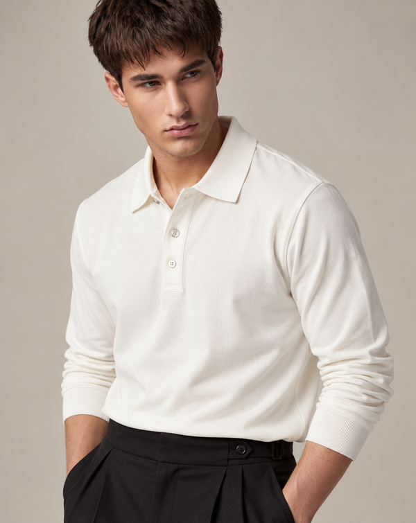 Ilyzly White Classic Ribbed Polo T Shirt