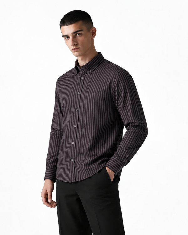 Ilyzly Purple Vertical Stripe Regular Fit Shirt