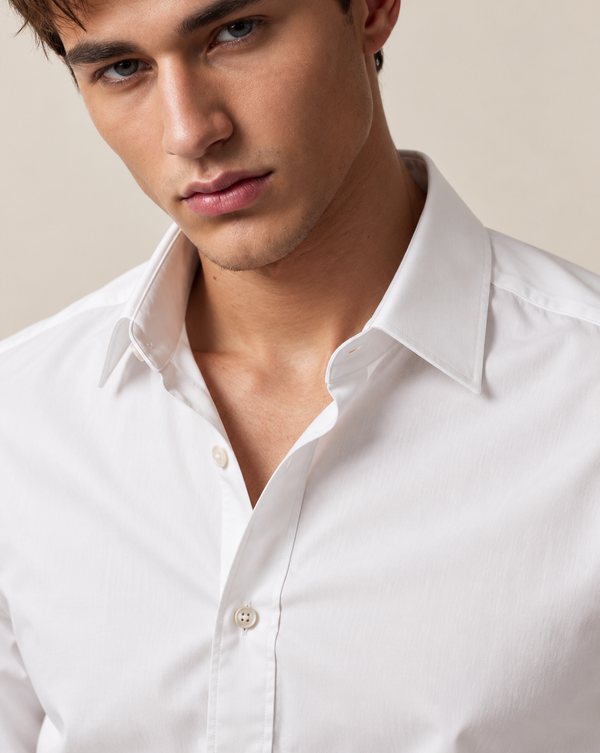 Ilyzly White Classic Satin Plain Formal Shirt