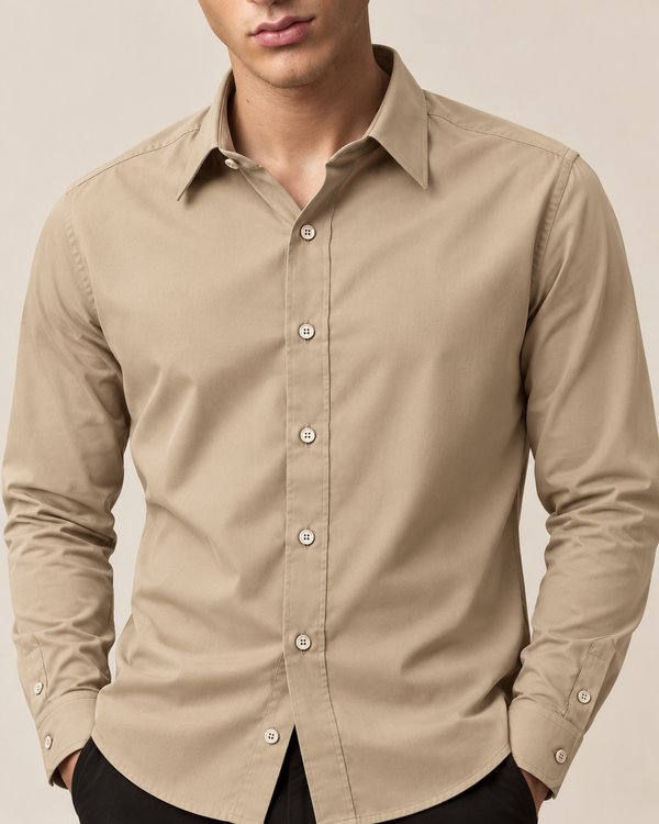 Ilyzly Khaki Classic Satin Plain Formal Shirt