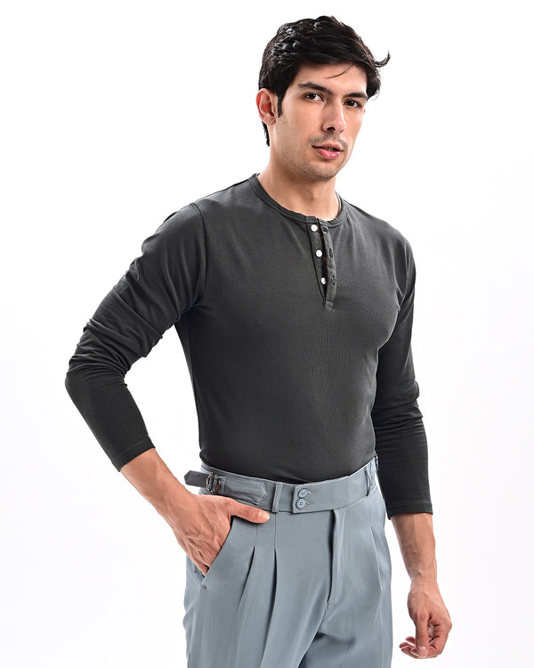 izi Charcoal grey Henley T Shirt