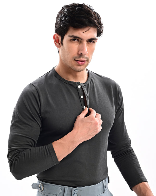 izi Charcoal grey Henley T Shirt