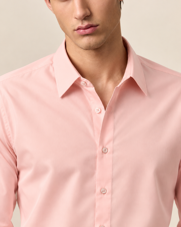Ilyzly Pink Classic Satin Plain Formal Shirt