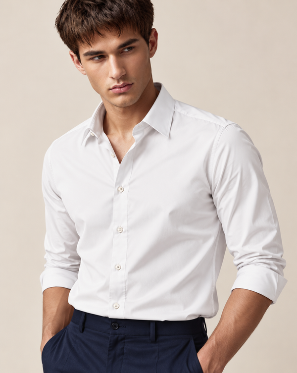 Ilyzly White Classic Satin Plain Formal Shirt