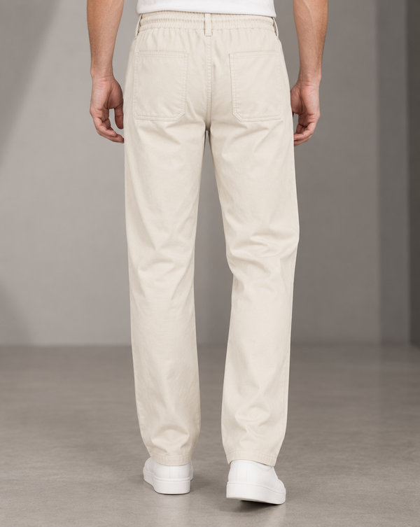 Ilyzly Cream Relaxed Tapered Drawstring Trousers