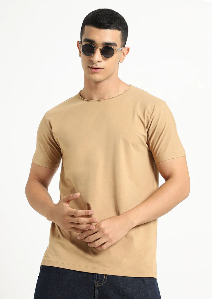 Beige Crew Neck T-shirt Ilyzly