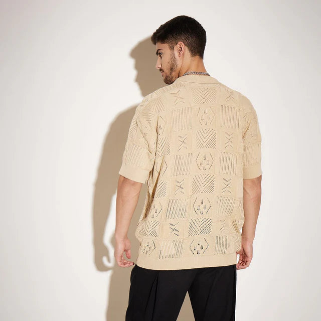 Beige Crochet Knitted Shirt Ilyzly