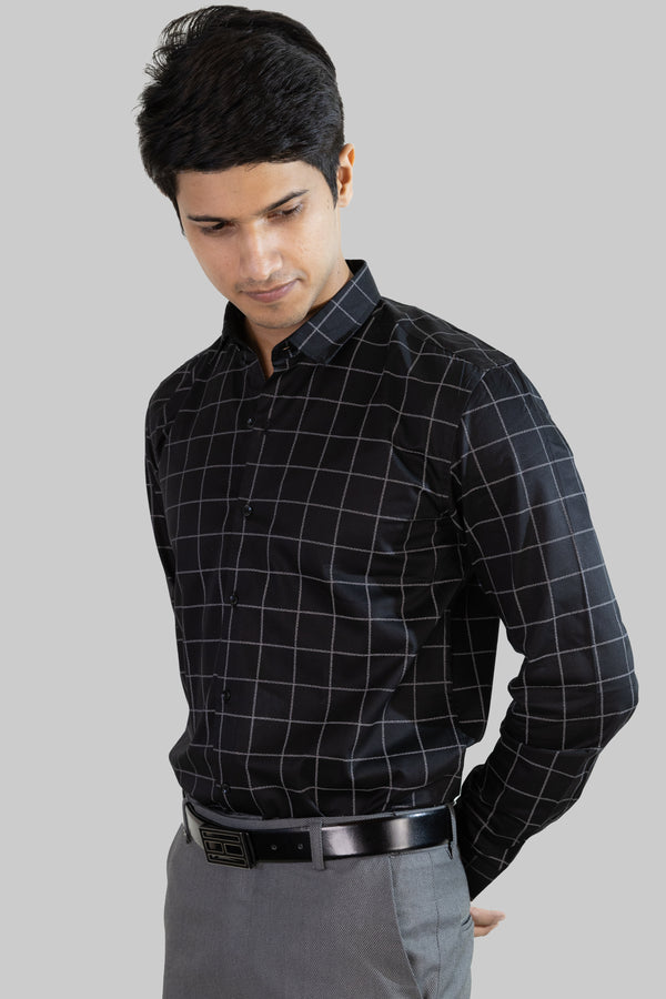 Satin Grid Shirt - Black