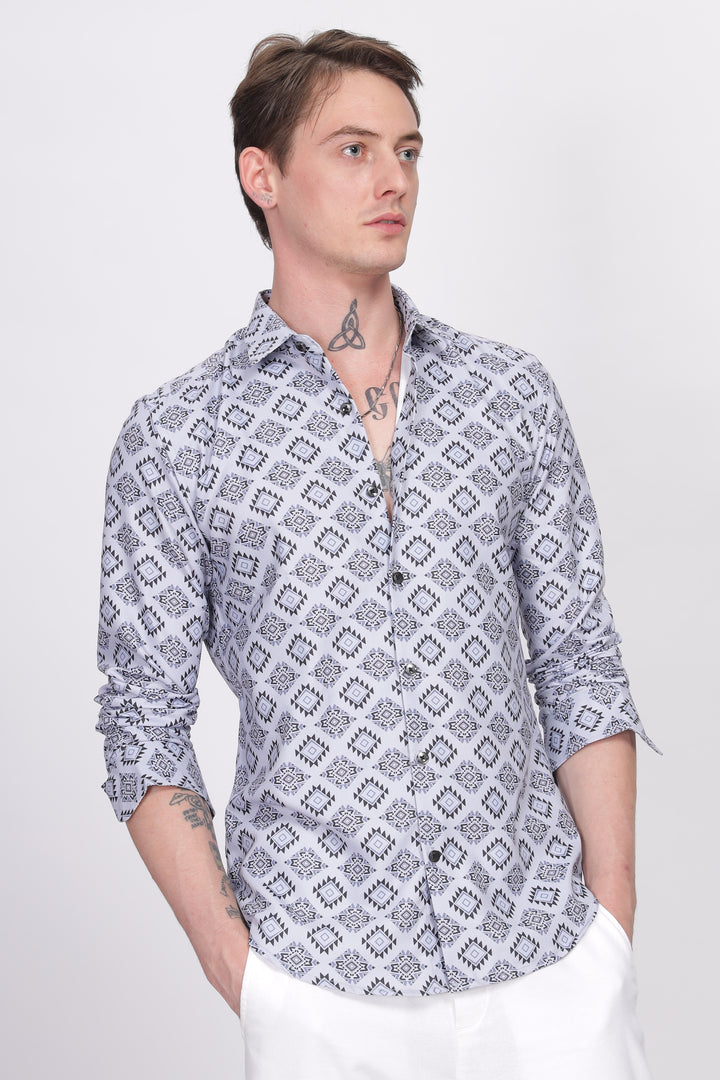 Bloom Diamond Grey Printed Shirt Ilyzly