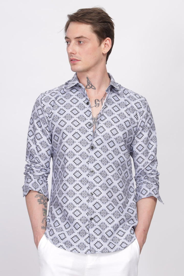 Bloom Diamond Grey Printed Shirt Ilyzly