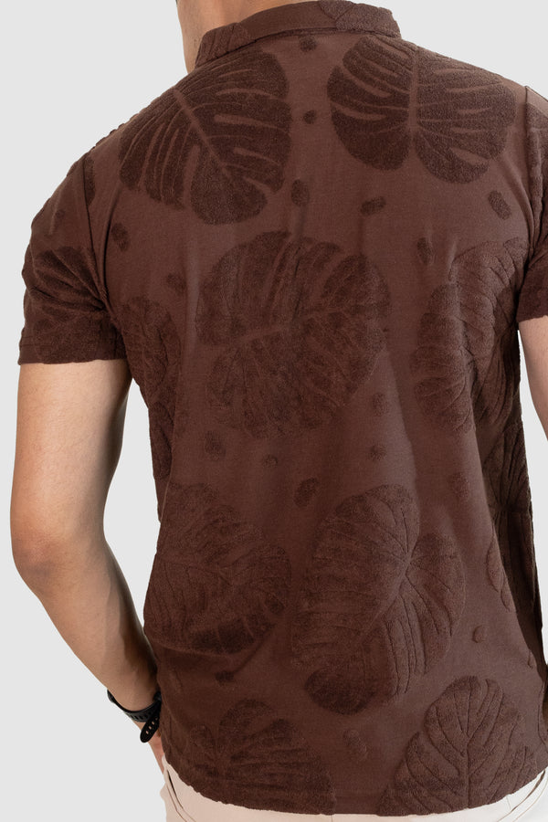 Palm Haven Polo T-Shirt: Brown