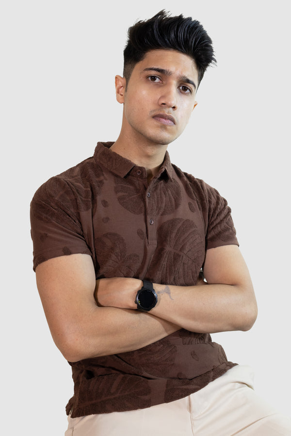 Palm Haven Polo T-Shirt: Brown