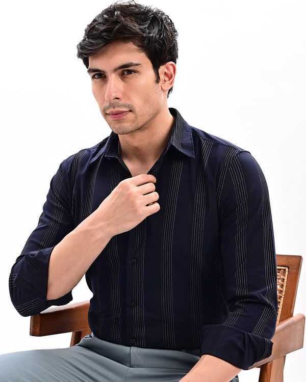 Ilyzly Monaco Pinstripe NavyBlue Shirt