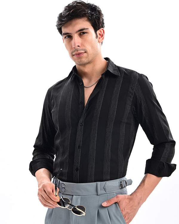 Ilyzly Monaco Pinstripe Black Shirt