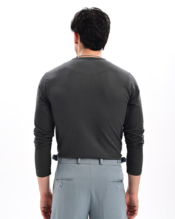 izi Charcoal grey Henley T Shirt