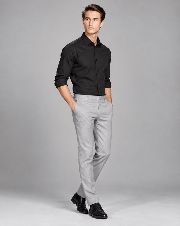 Ilyzly Stain Plain Black Formal Shirt