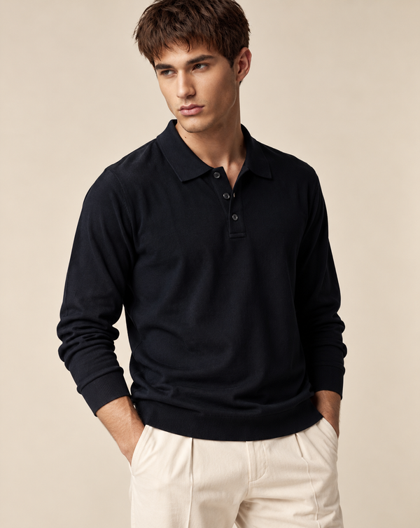Ilyzly Black Classic Ribbed Polo T Shirt