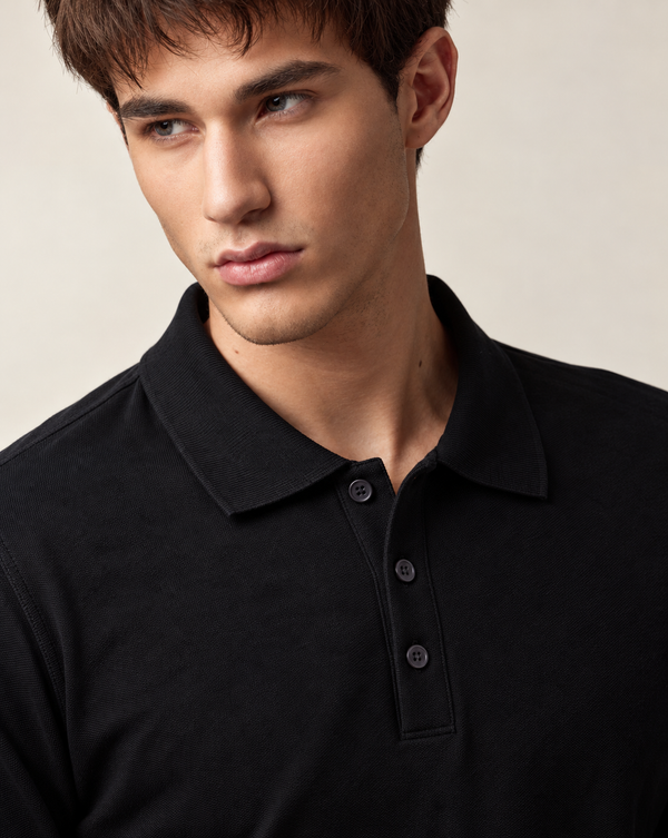Ilyzly Black Classic Ribbed Polo T Shirt