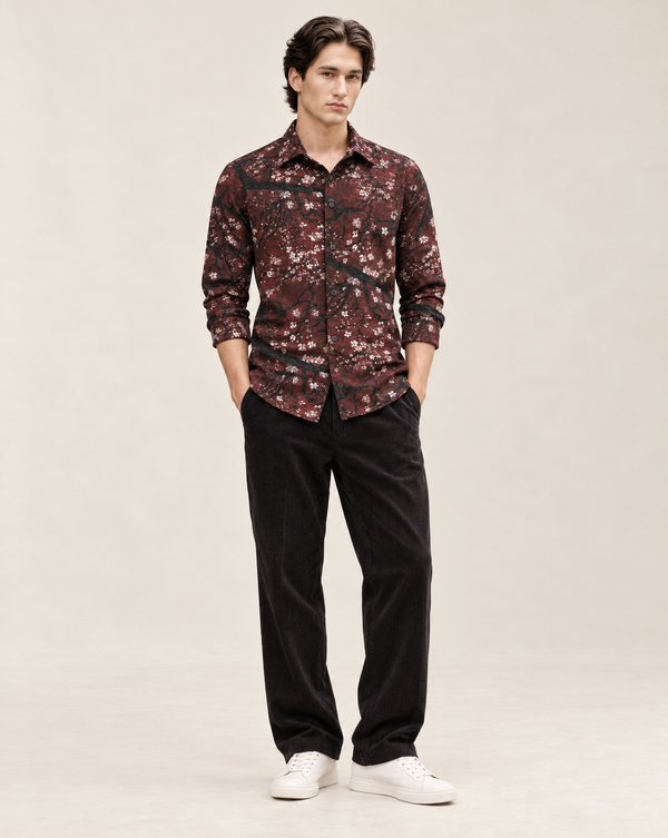 Izi Maroon Floral Branch Print Shirt