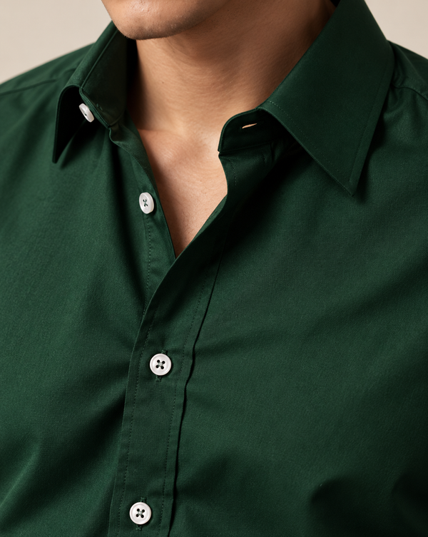 Ilyzly Bottle Green Classic Satin Plain Formal Shirt