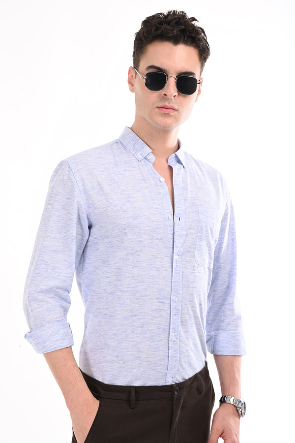 Light Blue Linen Semi Formal Shirt