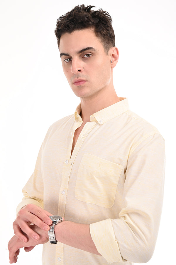 Light Beige Linen Semi Formal Shirt